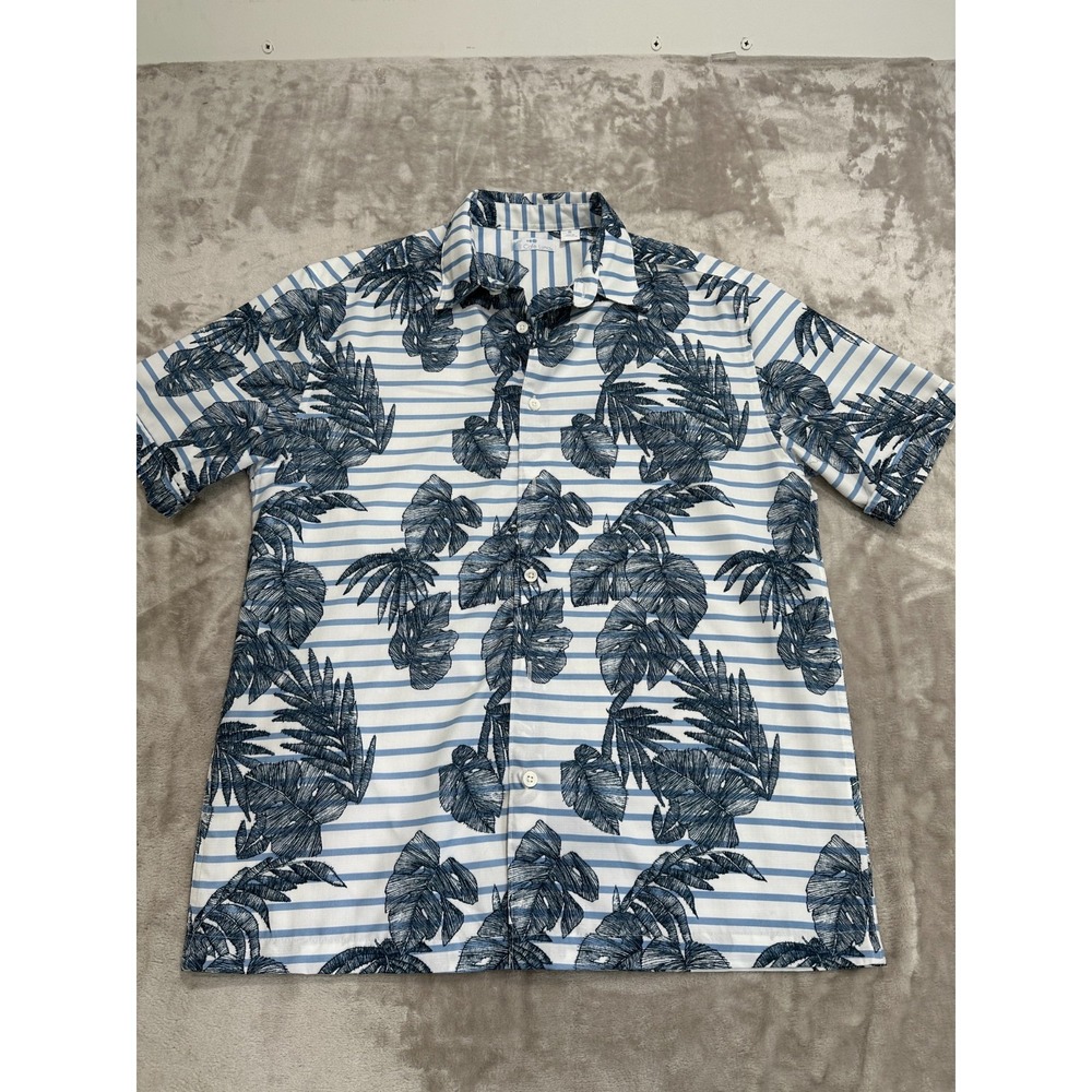 Cafe Luna Shirt Mens Size Medium White Blue Tropical Short Sleeve Tropical EUC